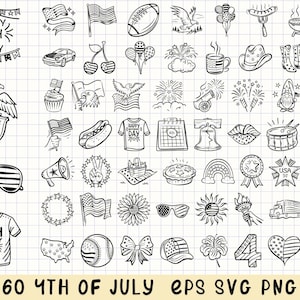 4. Juli SVG Bundle, 4. Juli Clipart, Patriotische SVG, PNG zum Unabhängigkeitstag, Feuerwerk Clipart, Handgezeichnete Linie Kunst