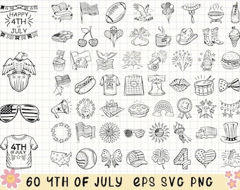 4th of july SVG Bundle, 4th of July Clipart, Patriotic SVG, Independence Day PNG, Fireworks Clipart, Hand Drawn Line Art