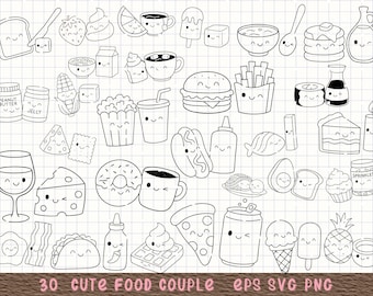 Pacchetto SVG PNG di coppia di cibo disegnato a mano - Clipart di coppia di cibo kawaii per Cricut e sublimazione