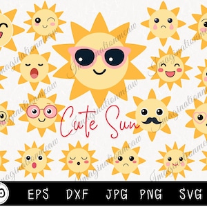 Soleil mignon, Svg soleil, Svg soleil, Svg lever du soleil, Svg soleil d'été, PNG soleil, Svg été. Coucher de soleil Lever de soleil