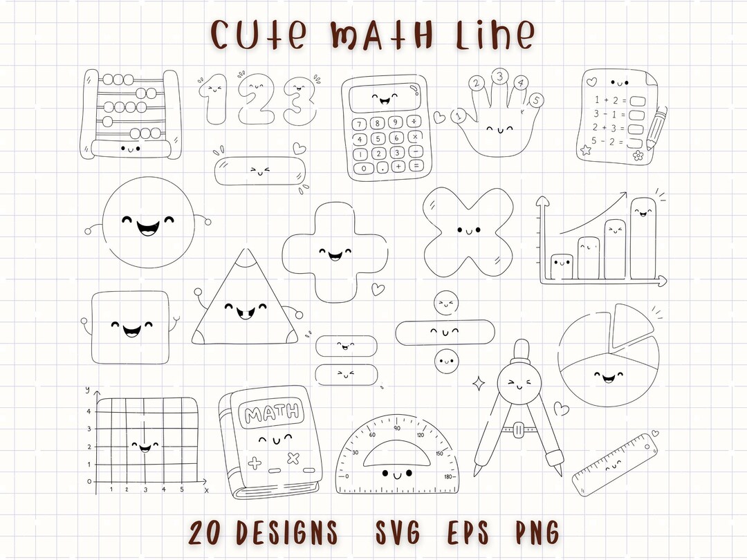 Math SVG Bundle, Math Line Art Clipart, Cute School SVG, Teacher Math ...