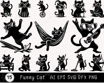 Funny Cat Svg, Cute Cat SVG, Cat Wearing Sunglasses, Cute Kitten Clipart, Peeking face animal vector, Cute Cat Svg Cut Files for Cricut