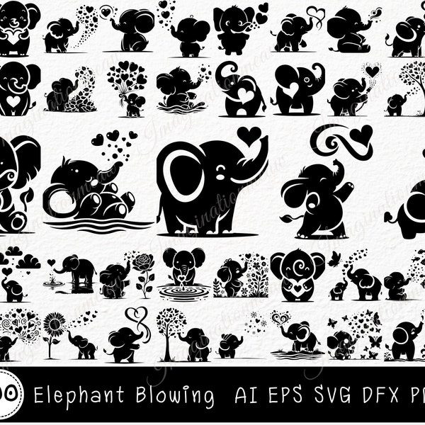 100 Elephant SVG Bundle, Elephant PNG Bundle, Elephant Clipart, Elephant Silhouette, Safari Animal Svg, Elephant Svg cut files for Cricut