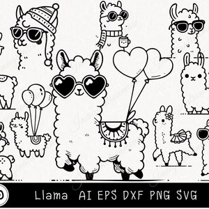 Lama-Svg-Bundle, Lama-Svg, Lama mit Sonnenbrille, Llama-Gesicht SVG, süßes Lama-Svg, lustiges Lama