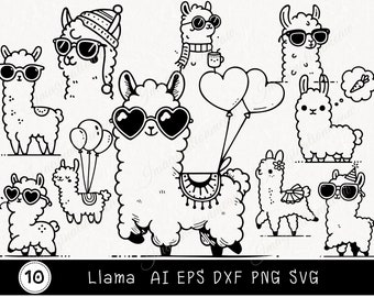 Llama Svg Bundle, Llama Svg,  Llama with sunglasses, Llama face SVG, Cute Llama Svg, Funny Llama