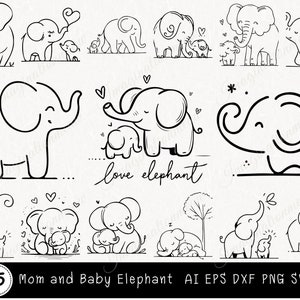 Mama & Baby Elefant SVG, süße Mama und Baby Elefant Schnittdatei, Muttertagsgeschenk, Babyparty SVG, Elefantenfamilie Gliederung