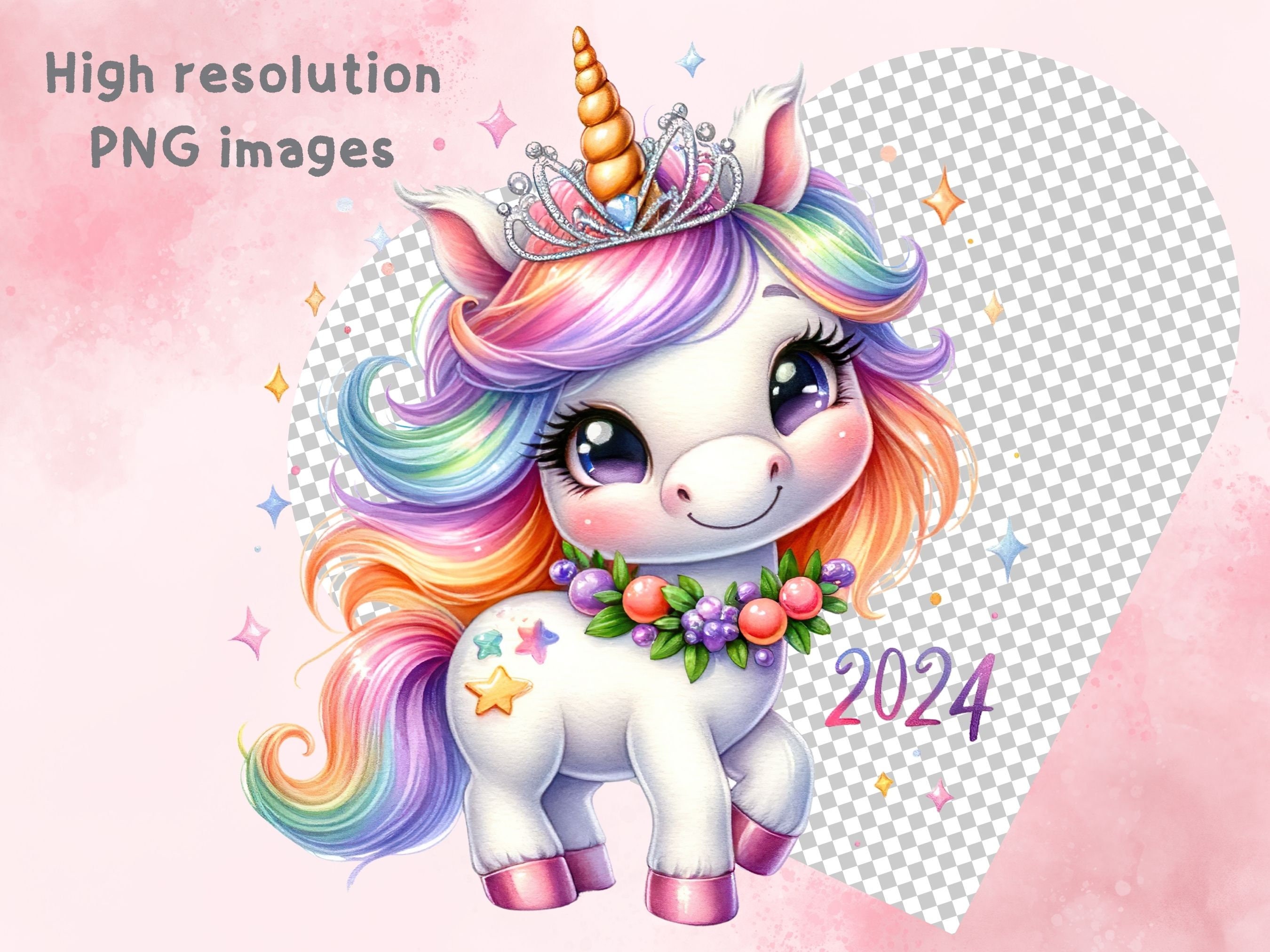 Watercolor Cute Unicorn Clipart Celebrate the New Year - Etsy