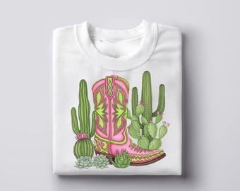 Bota vaquera bohemia PNG: Diseño floral de sublimación occidental (descarga digital)