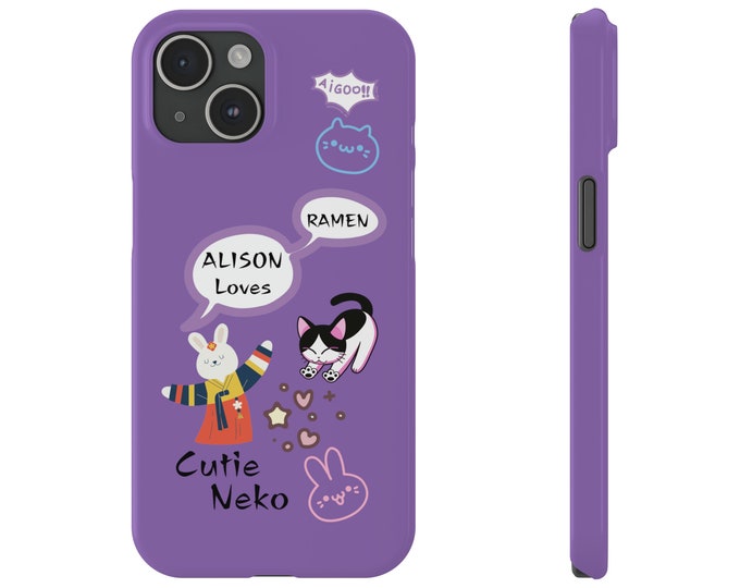 Personalized Anime phone Case, Add name to iphone case, Cute Japanese, Bunny cat Cartoon Anime Phone 15 iPhone 14 13 12 11 Pro Max iPhone XR