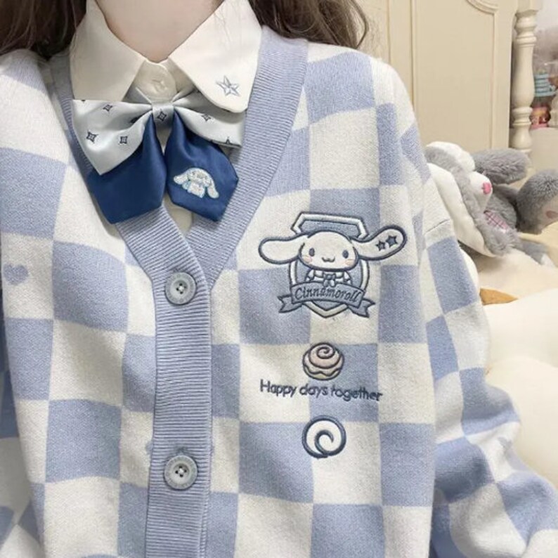 Kawaii Sanrio Cinnamoroll Plaid Sweater Jumper Shirt Cardigan Etsy UK