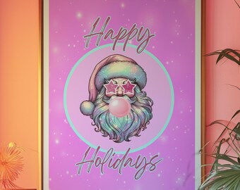 Happy Holidays Pink Print, pink christmas prints, pink christmas, bright christmas wall art, pink christmas decor, unique christmas