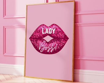 Impression Lady Boss sur les lèvres roses, citations Lady Boss, cadeaux Lady Boss, cadeau pour collègue, cadeau pour ami, patron Lady rose, fille patron rose