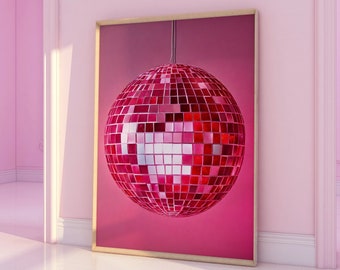 Pink Disco Ball Print: Girly Dorm Decor, Retro Wall Art