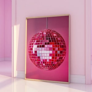 Pink Disco Ball Print, Girly Dorm Room Decor, Trendy Wall Art, Bar Car Art, Retro Wall Art, Maximalist Decor, Girly Print, Pink Decor