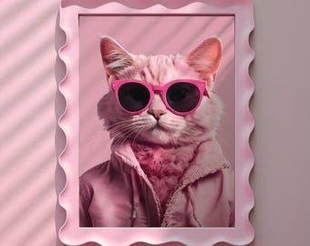 Cool Pink Kitty Cat in Sunglasses Pink, Pink Cat Gift, Cat Lover