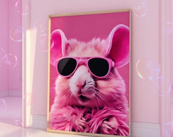 サングラスをかけたピンクのハムスターのプリント：ペット愛好家への