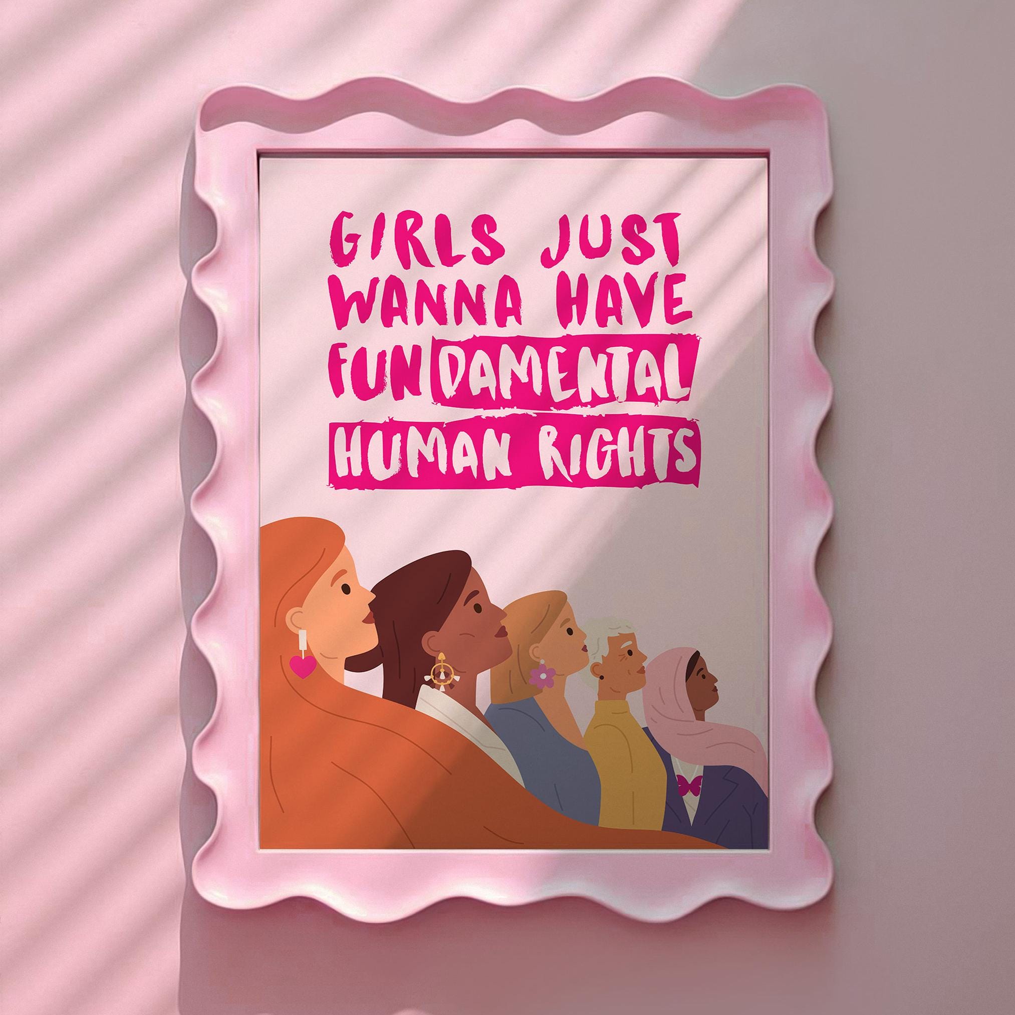 Les filles veulent juste avoir des droits humains fondamentaux Impression rose, affiche des droits des femmes, impression féministe, mots forts pour les femmes, citations Girl Power