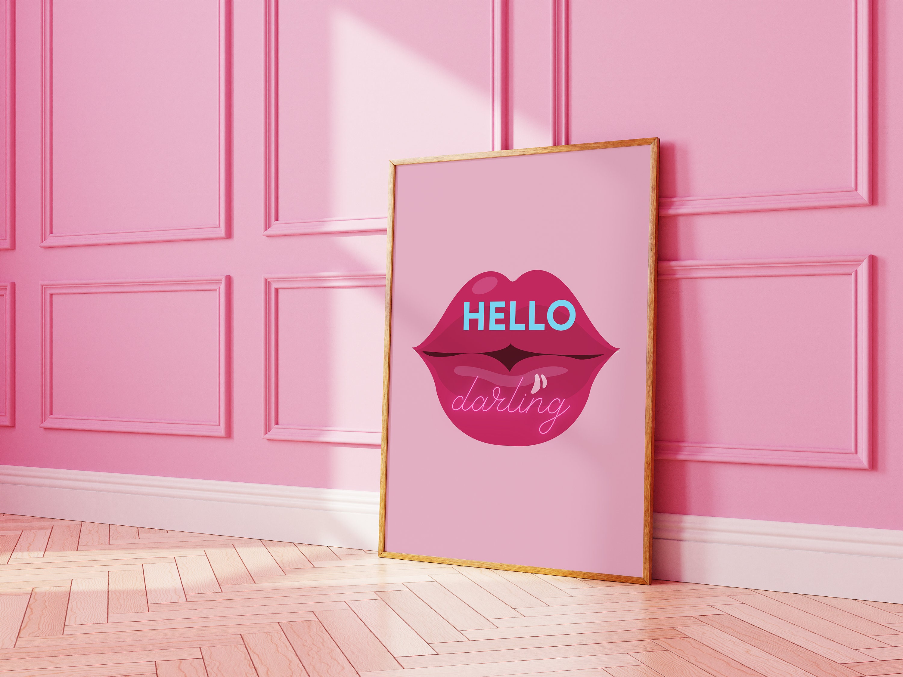 Hello Darling Pink Lips Print, Various Sizes, Pink Wall Art, Pink Home ...