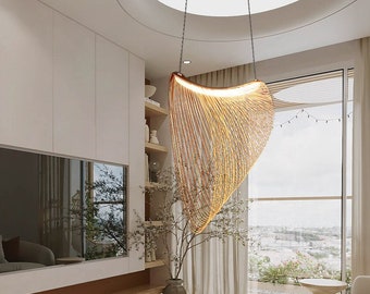 Modern Wooden Ceiling Lights,Kitchen Island Lamp,Natural Art Decor Lamp,Nordic Light Strip Pendant Light,Interior Housewarming Gift