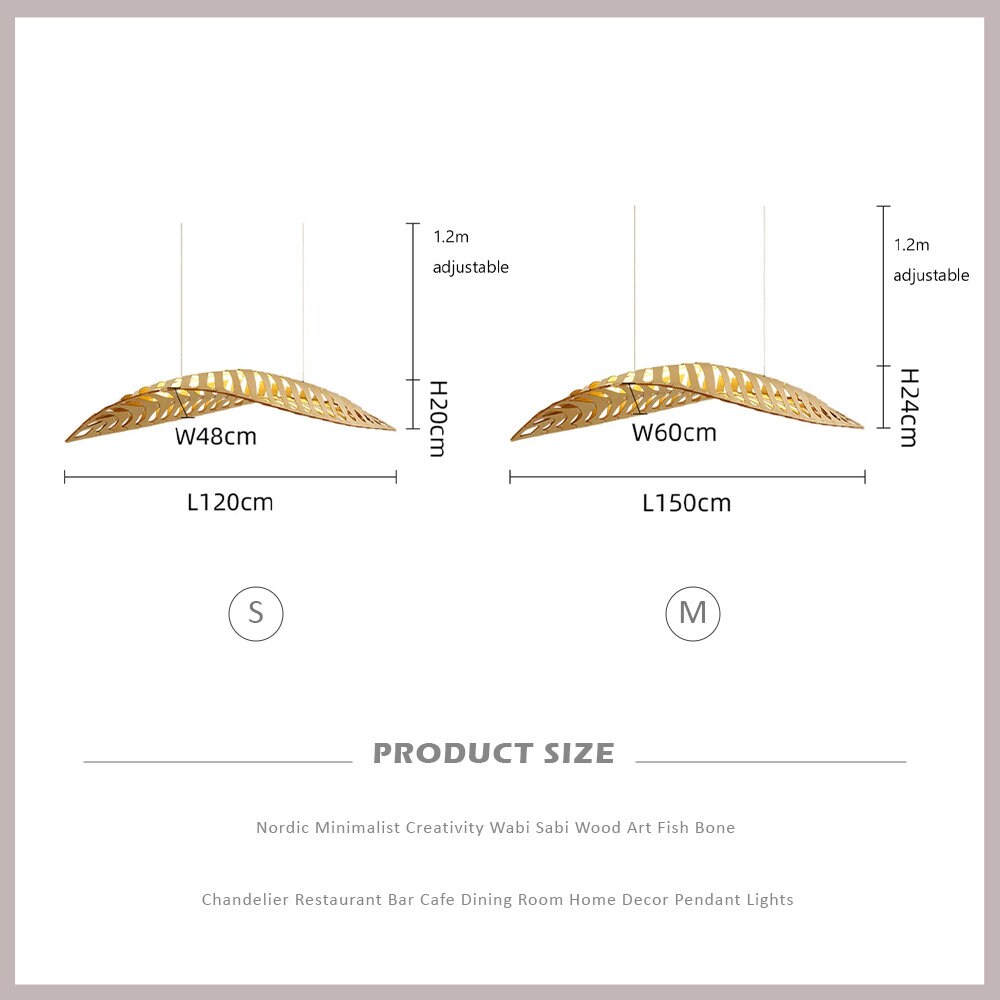 Art Fish Bone Wood Ceiling Light Hardwired Lightning Fixture Warm Light