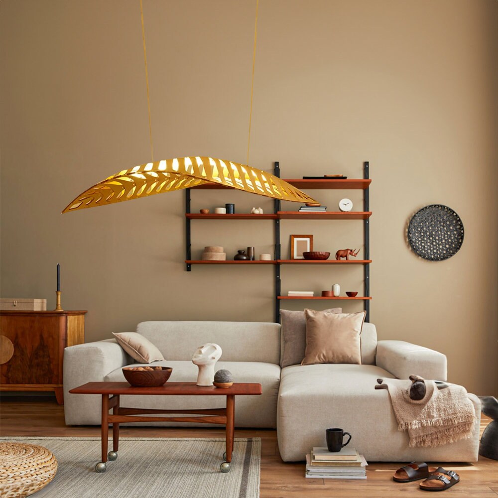 Art Fish Bone Wood Ceiling Light Hardwired Lightning Fixture Warm Light