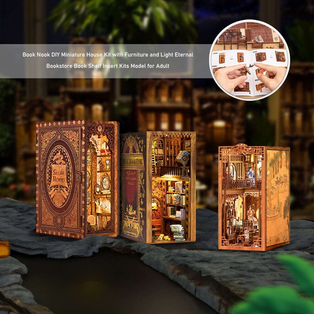 FUNPOLA 3D Puzzle Book Nook Kit, Serre-Livres 3D Bricolage LED