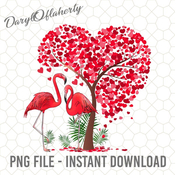 Funny Flamingo Bird Lover Png, Flamingo Valentines Day Png, Flamingo With Love Tree Valentine Png, Valentine Png, Heart Tree Png