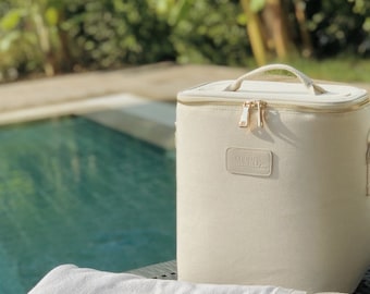 Bolsa térmica beige, impermeable, con correa desmontable