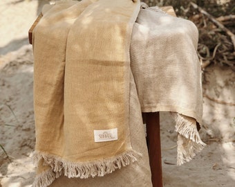 Linen Cotton Blend Blanket, Organic Picnic Throw, Reversible Woven Blanket
