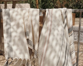 Cotton Pinstripe Beach Towel, Turkish Tassel Throw