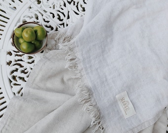 Linen Cotton Blend Blanket, Perla Picnic Throw