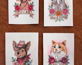 Custom Watercolor Pet Portrait: Hand-Painted Dog & Cat Memorial