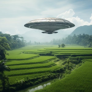 Rice Field UFO -- Elegant Digital Print | Sci-Fi Art | UFO Art | Wall Art