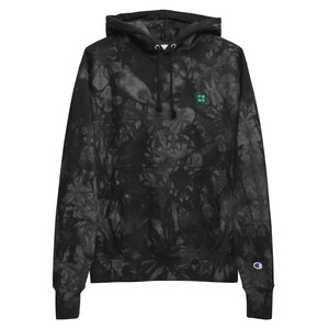 May include: Black tie-dye hoodie with a green square logo that says "PS NG" on the front. The hoodie has a drawstring hood and a kangaroo pocket.