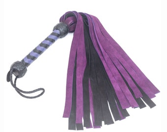 Cowhide Suede Leather Flogger 25 Falls Purple & Black Heavy Duty