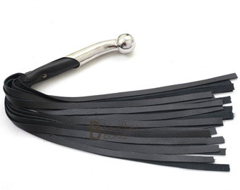 Handmade & Real Genuine Cowhide, Leather Flogger, Heavy Duty 25 Falls Flogger Steel Handle Black Falls