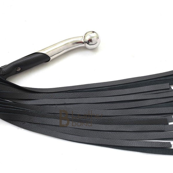 Handmade & Real Genuine Cowhide, Leather Flogger, Heavy Duty 25 Falls Flogger Steel Handle Black Falls