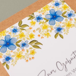 Geburtstagskarte Blumenmotiv Zum Geburtstag die besten Wünsche inkl. Umschlag Grußkarte Gratulation Geschenk Karte Blumen Kraftpapier Bild 3