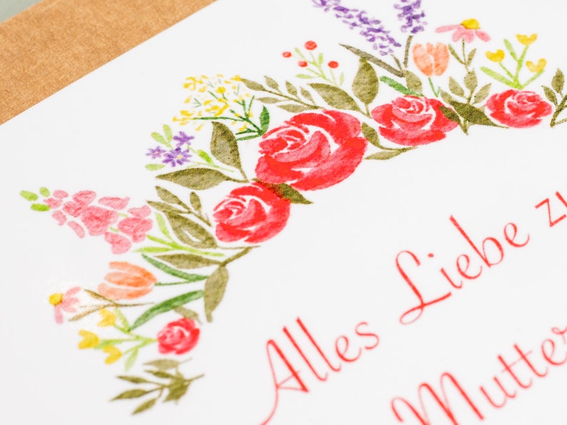 Muttertagskarte Blumenmotiv Alles Liebe zum Muttertag inkl. Umschlag Grußkarte Gratulation Geschenk Karte Blumen Kraftpapier Bild 4