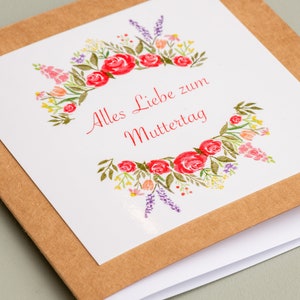 Muttertagskarte Blumenmotiv Alles Liebe zum Muttertag inkl. Umschlag Grußkarte Gratulation Geschenk Karte Blumen Kraftpapier Bild 3