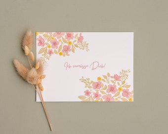 Postkarte Blumenmotiv "Ich vermisse dich" | Grußkarte Geschenk Karte Blumen Gruß Mama Freundin Freund Tochter Sohn vermissen