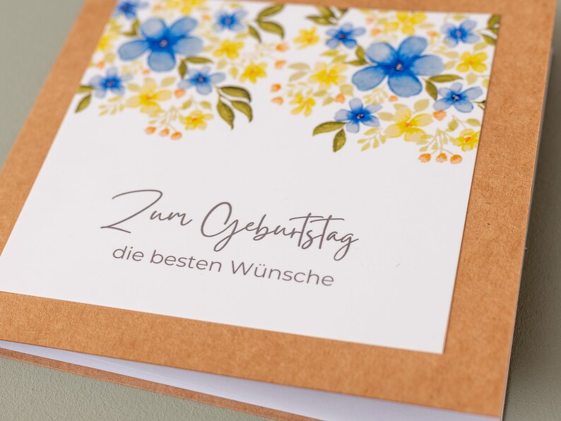 Geburtstagskarte Blumenmotiv Zum Geburtstag die besten Wünsche inkl. Umschlag Grußkarte Gratulation Geschenk Karte Blumen Kraftpapier Bild 6