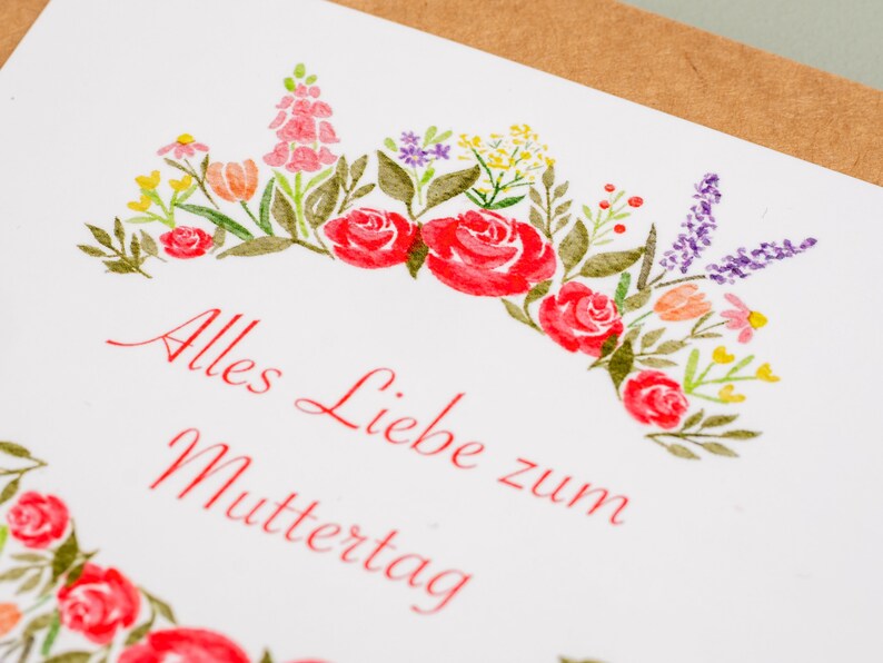 Muttertagskarte Blumenmotiv Alles Liebe zum Muttertag inkl. Umschlag Grußkarte Gratulation Geschenk Karte Blumen Kraftpapier Bild 5