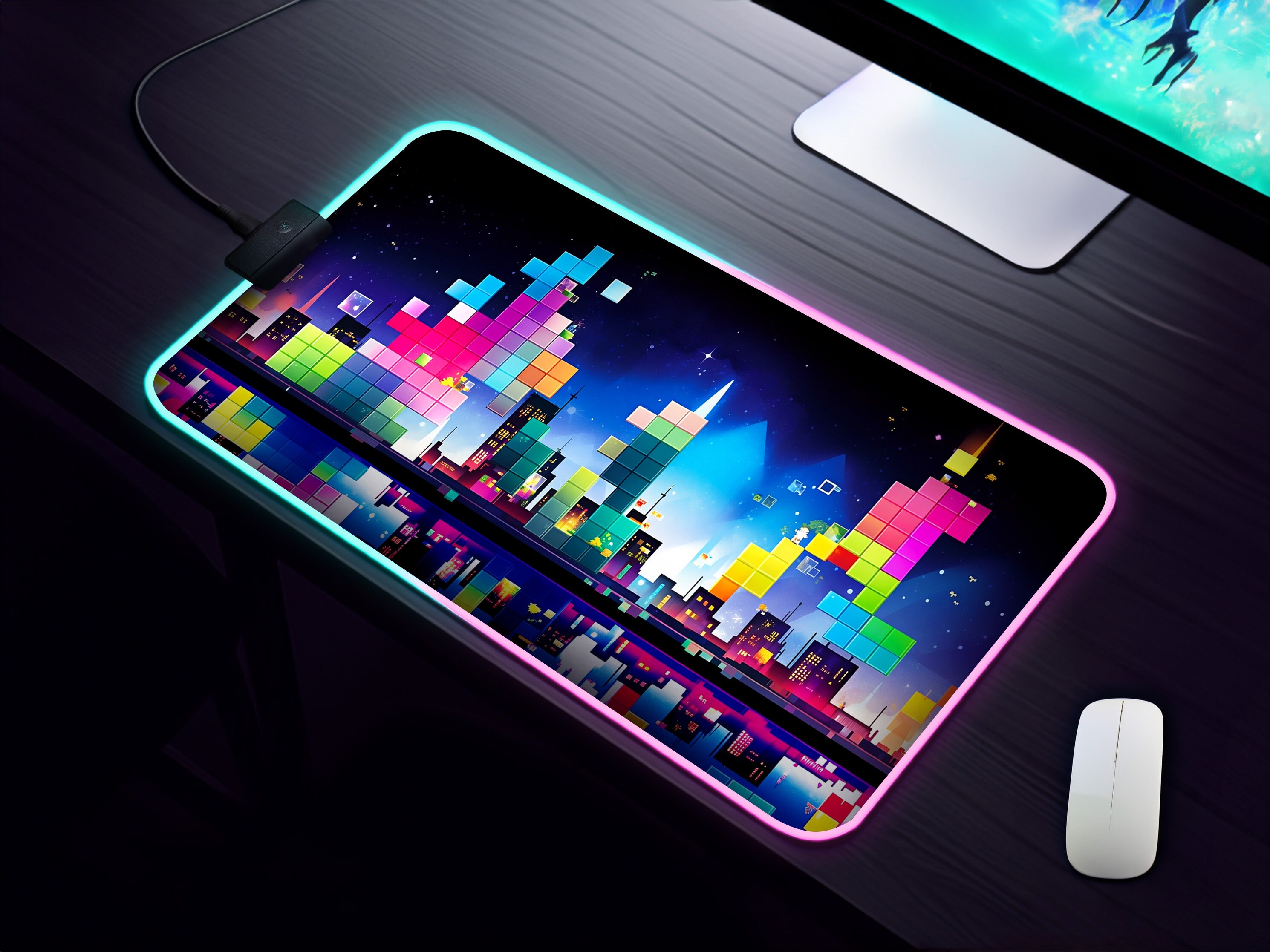 Tetris Game City Landscape LED RGB Gaming Mouse Pad sold by Yash