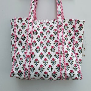 Indische handgemachte Baumwolle Einkaufstasche Frauen Einkaufstasche Handgefertigte Block Gedruckt Gesteppte Schultertasche der indischen Tasche Floral Block Print Einkaufstasche