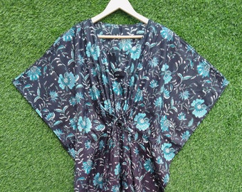 Floral Cotton Kaftan: Hand Block Printed Indian Maxi Dress