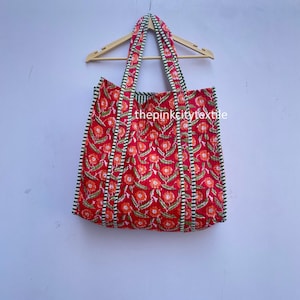 Indische handgemachte Baumwolle Einkaufstasche Frauen Einkaufstasche Handgefertigte Block Gedruckt Gesteppte Schultertasche der indischen Tasche Floral Block Print Einkaufstasche