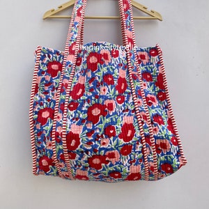 Multi Floral Einkaufstasche Umweltfreundliche Reversible Robust Lebensmittelgeschäft Einkaufstasche Handgemacht Boho Tasche Gesteppte Baumwolltasche Handgefertigte Einkaufstasche