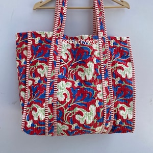 Indische 100% Baumwolltasche Damenhandtasche New Style Bag Einkaufstasche Baumwollstofftasche Gesteppte Tasche Blockdruck-Baumwolltasche Einkaufstasche