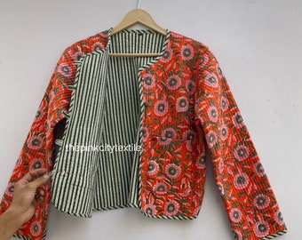 Hand Block Printed Cotton Jacket - Indian Floral Quilted Coat